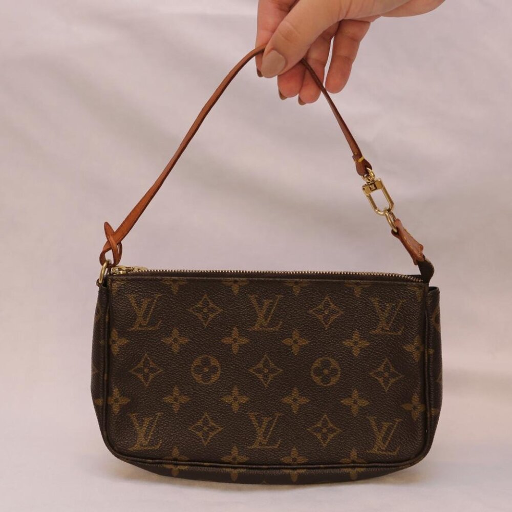 Louis Vuitton Brown Monogram Mini Pochette with Tan Strap and Gold Hardware